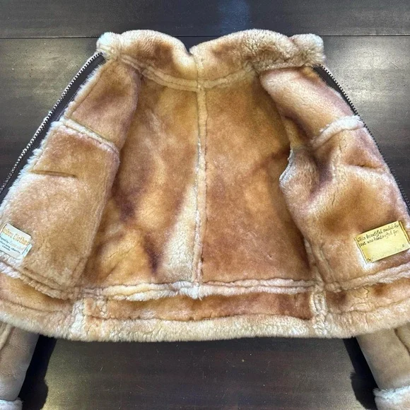 Shearling Trim Suede Jacket in Beige-Tan - Picture 3 of 8
